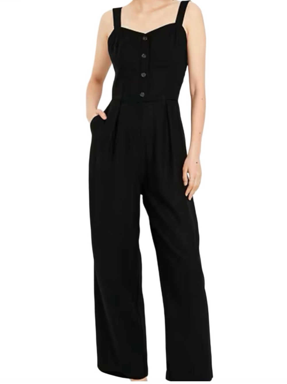 Old Navy Jumpsuit Size Large Petite Black Button-Front Linen-Blend Cami NEW